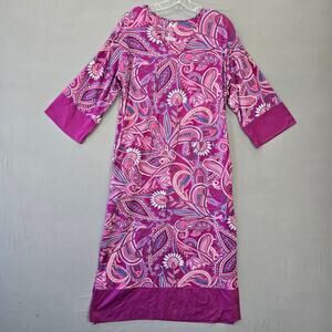 N Studio Purple Plum Midi Dress Boho Paisley 3/4 Sleeve V-Neck Slit Women Size S